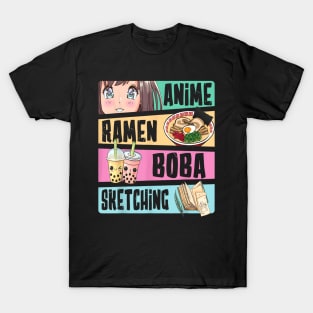 Anime Ramen Boba Sketching Kawaii Anime Lover Merch Gift T-Shirt